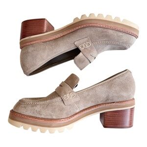 Bernardo Tan Suede Loafers with Chunky Heel (Anthropologie)